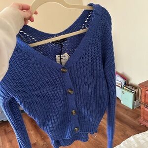Blue Button-Up Knit Cardigan